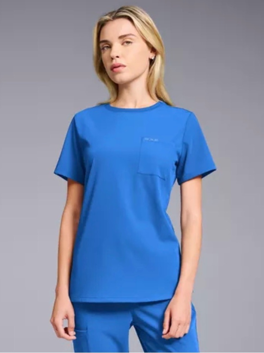 Women's Blue Crew Neck Medical Scrub Top